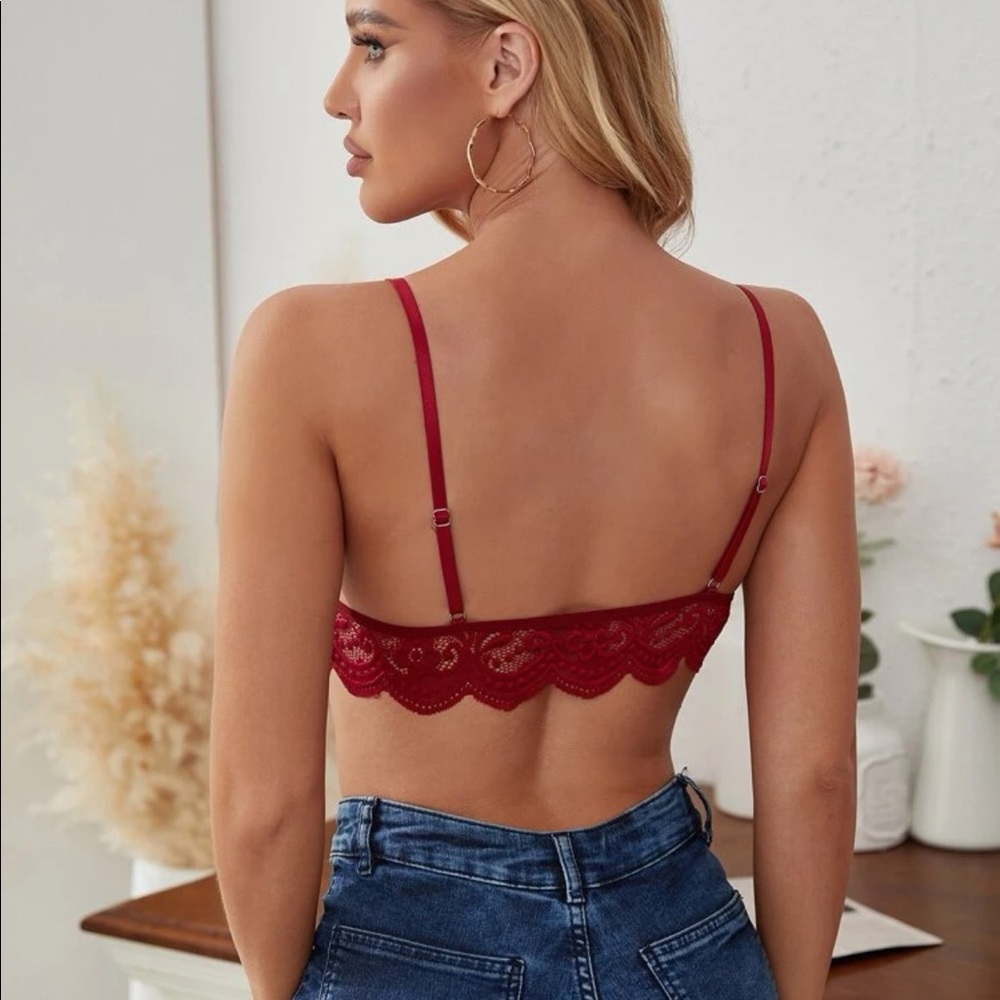 New Criss Cross Burgundy/black Laced Bralette - Picture 5 of 5